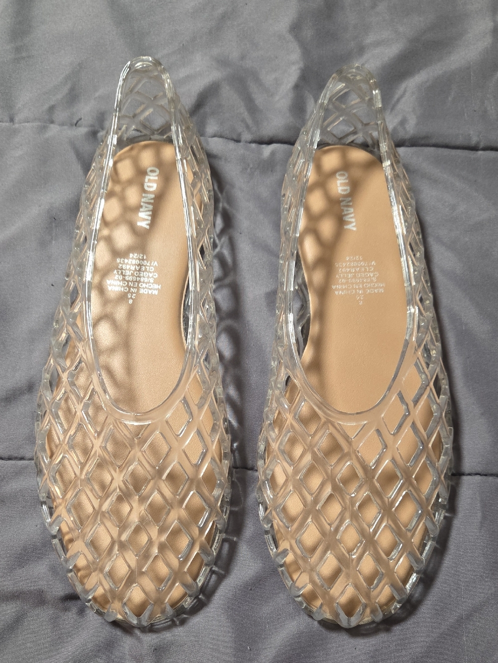 Old Navy Clear Lattice Jelly Flats with Tan Insole